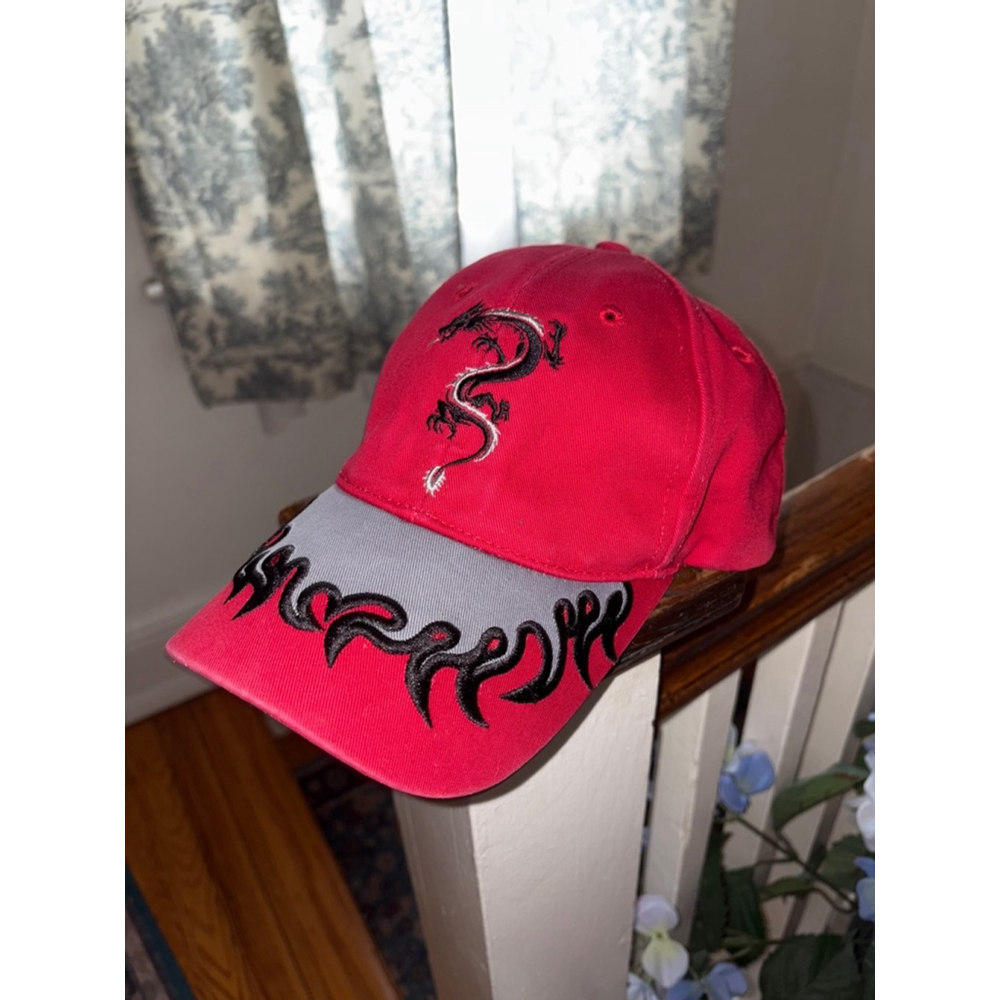 Y2K dragon embroidered flame baseball cap